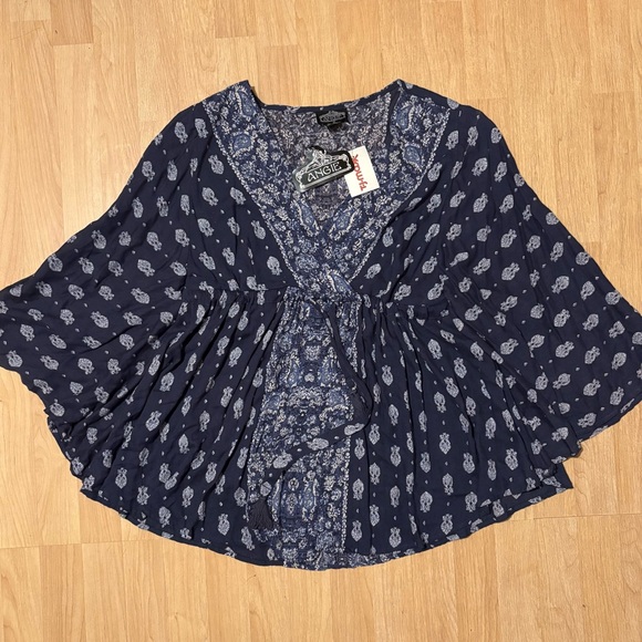 Angie Boho Cape Blouse w/ Drawstring Waist & Tassels - Picture 1 of 3